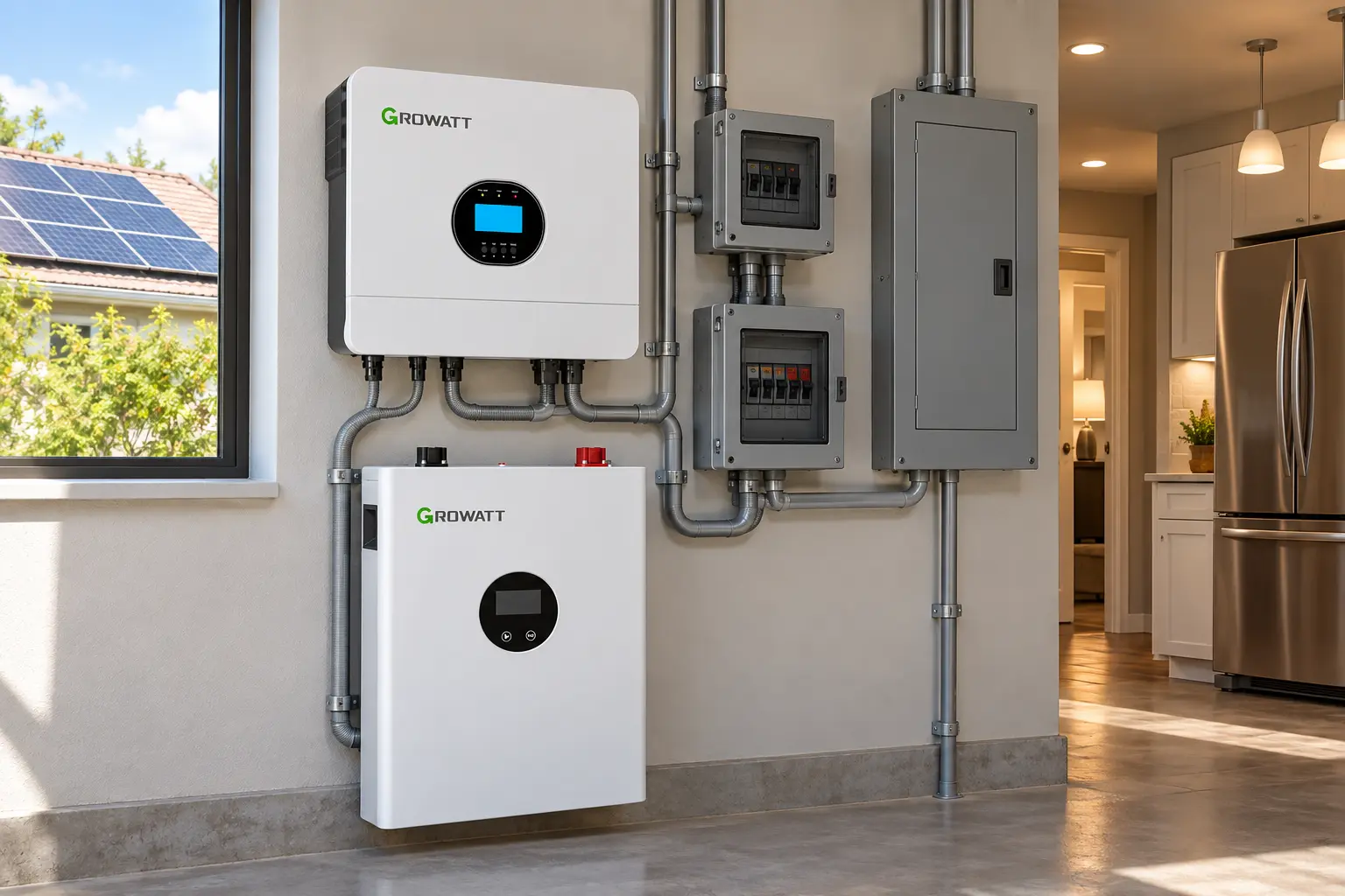 نصب ایمن اینورتر و باتری Growatt برای برق خورشیدی هنگام قطع برق