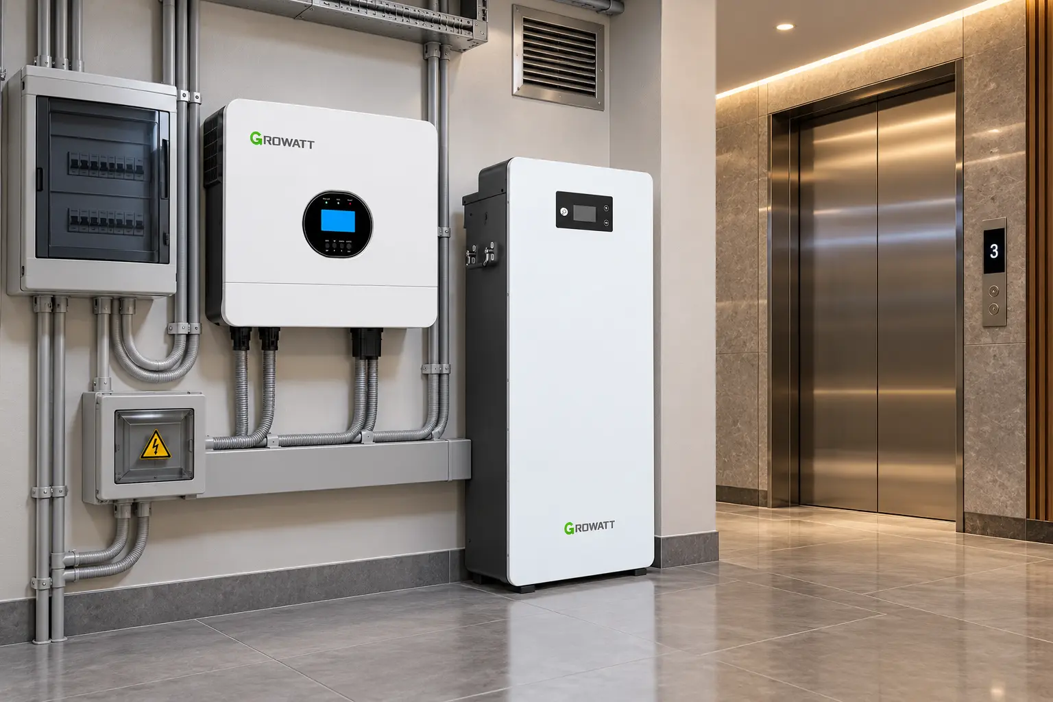 سیستم Growatt برای بارهای ضروری ساختمان در مجاورت آسانسور