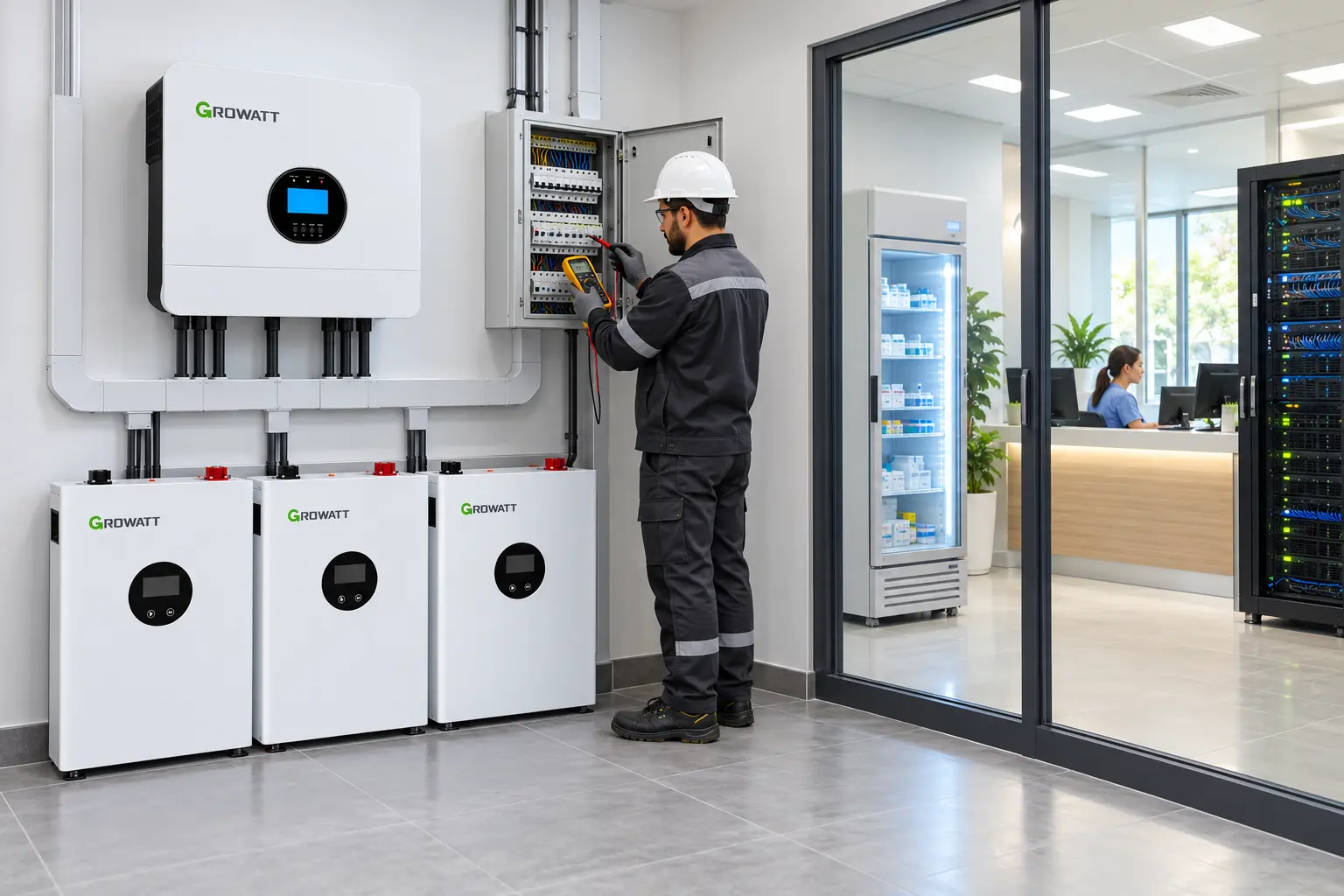 آزمون مدارهای ضروری کلینیک با سیستم Growatt و باتری ماژولار