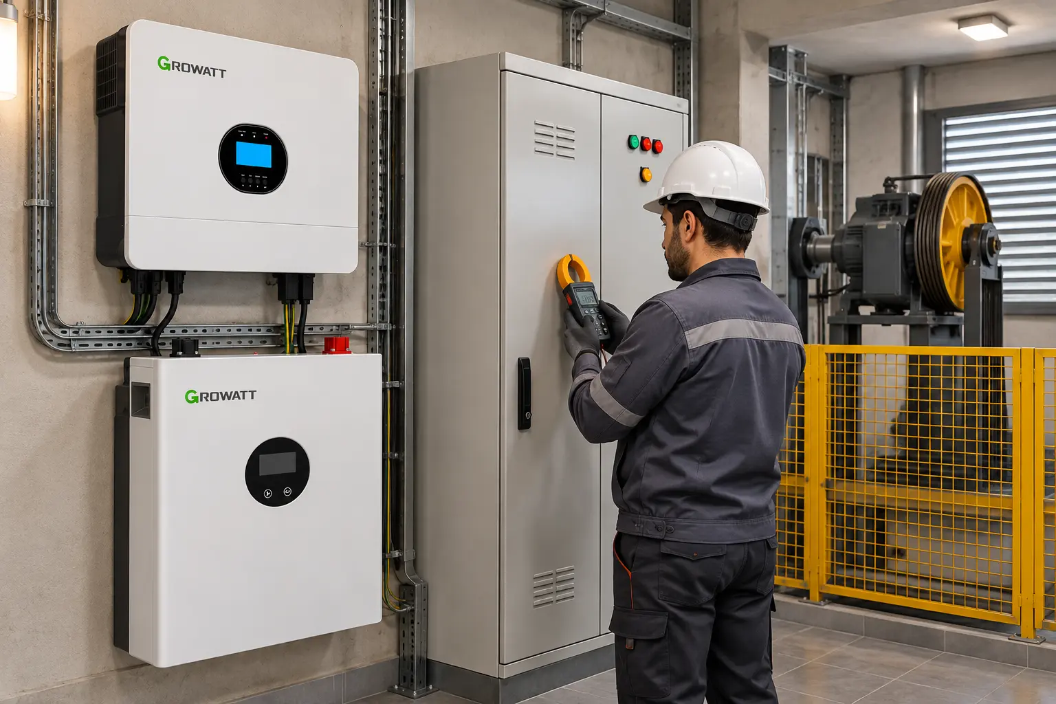 اندازه‌گیری بار آسانسور کنار سیستم برق اضطراری Growatt
